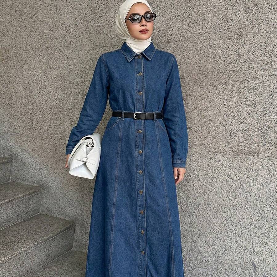 Livesso Women's Denim Washed Ripped Long Sleeve Single-Breasted Jacket And Mini Skirt Casual Suit - Dark Wash - View 1