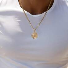Compass Necklace, Compass Pendant Necklace, Men's Travel Pendant Necklace, Stainless Steel Jewelry Gift - Gold - View 1
