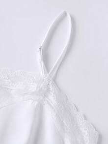 Women Patchwork Lace Cami Dress Fitted Square Neck Spaghetti Strap Mini Dresses For Daily Party Club - White - View 4