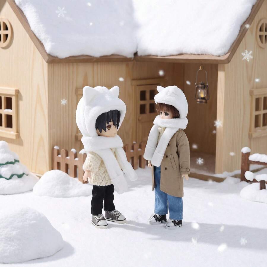 Cute Cat Ear Scarf Hat, Fits 12-Inch Dolls, Available In Various Sizes, Warm And Adorable Design, Integrated Hat And Scarf (Scarf Hat Set Only, Doll Not Included) - White - View 1