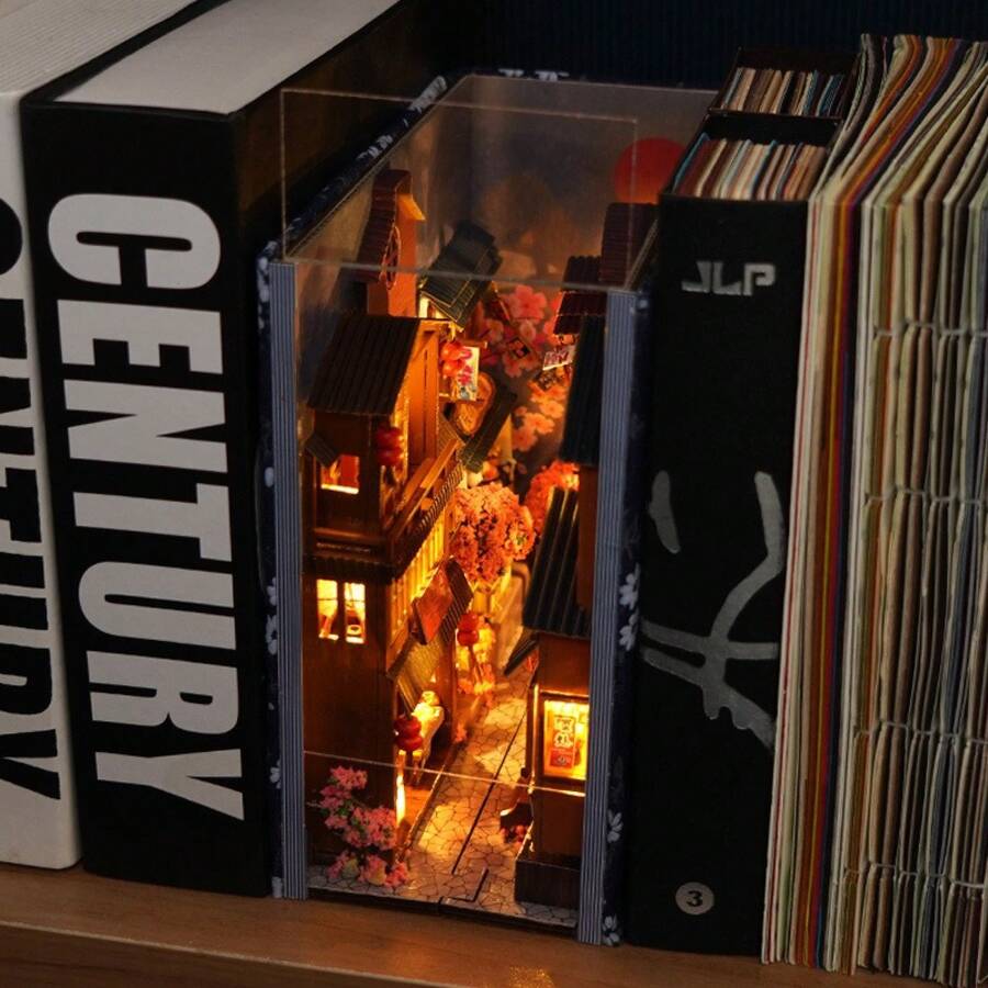 3D-Up Book Puzzle | Cherry Blossom Lane Book Corner Kit - Peach Blossom, 3D Architectural Model Set, 3D Puzzle Book Cover, Bookshelf Plug-In Decoration, Mixed Colors, Concentration, Birthday Family And Friends - TC25櫻花巷 - 查看 1