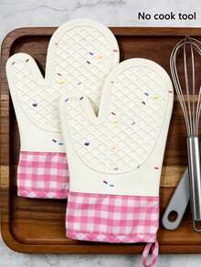 1pc Plaid Heat Resistant Glove, Thick Silicone Oven Gloves For Kitchen Baking, High Temperature Insulation, Non-Slip & Microwave Friendly - Multicolor - View 5