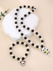 2件套可爱熊猫串珠项链和手链套装，甜美少女风格百搭饰品，适合日常佩戴和开学季 - 均碼 - 查看 5