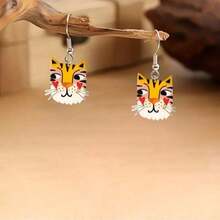 2D可爱卡通老虎亚克力耳环 | 亲子装扮活动，小动物耳环，波西米亚风和优雅风 - 多色的 - 查看 5