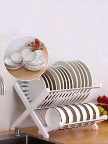Nuevo escurridor de platos plegable, sin instalación requerida, escurridor, estante de almacenamiento, escurridor de cocina, estante para vajilla de doble capa, para el hogar - Multicolor - Ver 1