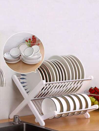 New Foldable Dish Rack, No Installation Required, Drain Rack, Storage Rack, Kitchen Dish Rack, Double-Layer Tableware Rack, Household