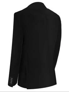 男士修身时尚黑色丝绒双排扣西装外套，奢华婚礼/派对西装外套 - 黑色 - 查看 2