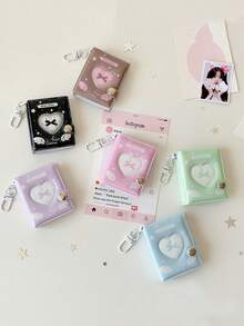 1pc Girls Heart-Shaped Cartoon Exquisite 2-Inch Pendant Mini Photo Album, Student Bow & Star Chasing ID Photo Storage Book - Multicolor - View 4