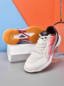 Men & Women Badminton Shoes, Carbon Board + Air Cushion Rubber Sole, Ultra-Light Breathable Non-Slip Durable, Professional Badminton Match & Training Shoes - Red and White - View 4