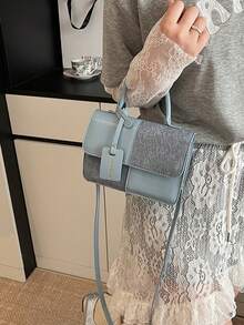 Túi xách tay, túi đeo vai, túi đeo chéo kiểu dáng tối giản thời trang mới, họa tiết kẻ caro ghép mảnh, phù hợp cho nữ, dùng hàng ngày, đi làm, dạo phố, quà tặng ngày lễ. - Màu xanh lam - Xem 9