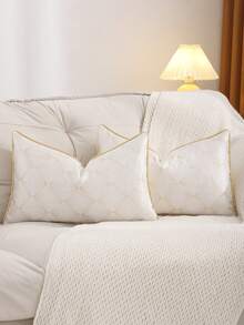 Miater 1pc/2pcs Gold Jacquard Faux Silk Throw Pillow Cover, Luxury Geometric Pattern Home Decor For Living Room Sofa, Spring/Summer - Beige - View 12