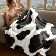 1pc 2D Printed Flannel Blanket, Soft And Warm Cow Pattern Design, Multiple Sizes Available, Suitable For Sofa, Bed, Travel, Camping, Living Room, Office Chair, Durable And Tear-Resistant, Perfect For Home Decor Or Gift Giving, 2D Flat - White - View 10