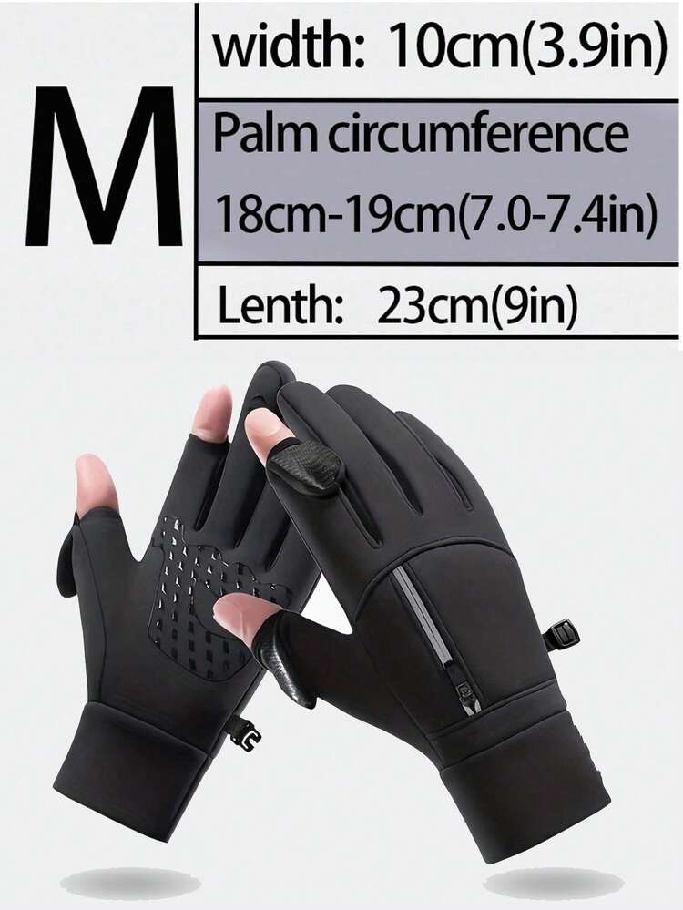 一双加厚保暖手套，男女通用，拇指和食指翻盖设计，防风防滑触屏滑雪手套，带拉链口袋，透气网眼，适合寒冷天气下的工作、滑雪、钓鱼、骑行等户外活动 - 黑色 - 查看 10