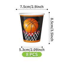 Black & Orange Basketball Design Disposable Plate, Napkin, Cup Set, Serves 8 Guests, Suitable For Birthday, Wedding, Theme Party, Family Picnic - Multicolor - View 10