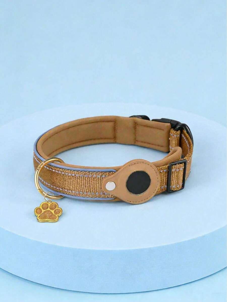 Valentine's Day AirTags Compatible Reflective Pet Collar - Nylon Padded Adjustable For Small/Medium/Large Dogs (M/L) Khaki/Black | Night Safety + Free Engravable Bone Love Tag - Multicolor - View 1