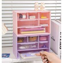 1 hộp đựng đồ để bàn bằng nhựa trong suốt đa năng, dung tích lớn, có ngăn kéo, thích hợp để đựng đồ dùng văn phòng, mỹ phẩm và đồ dùng phòng tắm, thiết kế nhẹ giúp sắp xếp bàn làm việc tại nhà hoặc văn phòng gọn gàng. - Hồng - Xem 11