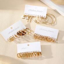 44pcs Minimalist Metal Butterfly Pendant & Faux Pearl Earrings Set, Suitable For Daily Wear - Gold - View 3