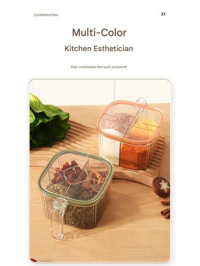 5-Compartment Airtight Spice Jars, Multipurpose Transparent Spice Containers, Kitchen Seasoning Storage Box