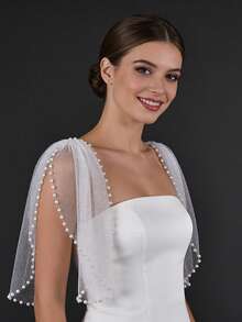 2pcs Sparkling Glitter Shawl, Women's Party Dress Arm Cover, Bridal Wedding Shawl, With Safety Pin & Beaded Short Sleeve - Shawl - View 11