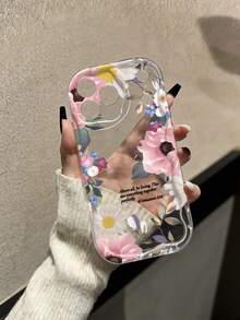 Flower Cream Textured Wavy Edge Glossy Floral Painted Anti-Drop Phone Case Compatible With IPhone 17pro/17Air /17/17promax16/11/16pro/16plus/16promax/16e/15Promax/13/14/12/XS/XR/7G/8P, Compatible With Samsung Galaxy 11/12Pro/12/12X/13Pro/14Pro/15Pro/, Compatible With Redmi 10/9/Note9/12c/Note11pro/Note8Pro - Multicolor - View 4