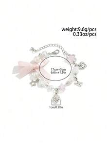 Kawaii 1pc Fashionable Sweet & Simple, Strawberry, Bowknot, And Faux Pearl Decor Chain Bracelet Valentines,Mom,Mother,Mother's Day, - Multicolor 3 - View 6