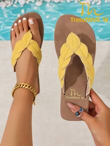 Women's Yellow Sandals, Clip Toe Thong Sandals, Personalized, Fashion, Women's Flat Sandals, Elegant Women's Shoes, Comfortable Women's Sandals - Yellow - View 15