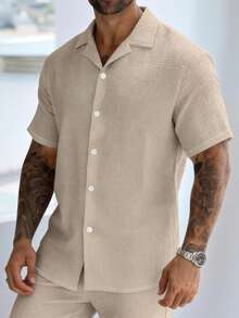Áo sơ mi nam ngắn tay GloMan màu trơn, chất liệu 100% cotton, cổ polo, mềm mại, co giãn nhẹ, thoáng khí, phù hợp cho dạo phố, hẹn hò, mặc hàng ngày, cuối tuần, tụ họp bạn bè, kỳ nghỉ. Món quà Giáng sinh và năm mới tuyệt vời dành cho chồng hoặc cha. - Màu be - Xem 6