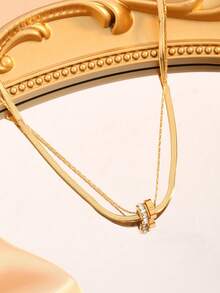 Titanium Steel Non-Fading Double-Layer Lucky Pendant Necklace, Minimalist Versatile Choker Necklace For Women, Summer - Lucky Charm Slim Waist Necklace - View 4