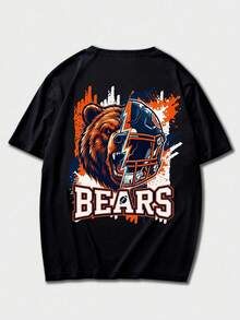 美国橄榄球队标语印花男士时尚圆领短袖T恤 - 黑色 - 查看 6