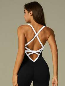 UONNOU Contrast Binding Sports Jumpsuit - Black and White - View 6