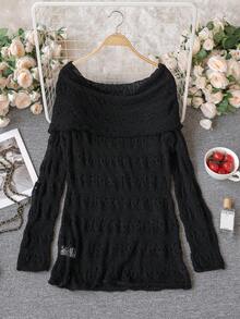 2026夏季黑色透视露肩迷你连衣裙 - 优雅纯正的Yurty性感甜美休闲街头长袖翻领透视针织修身女士连衣裙和女士上衣 | 适合年轻女士和成熟女性，完美适用于情人节/妇女节/母亲节/休闲聚会/海滩度假/派对聚会/返校季/2026 Y2K复古朋克透视连衣裙春季 - 黑色 - 查看 6