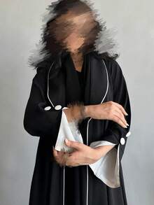 Abaya Cardigan Robe, Elegant Long Robe, European & Dubai Style - Black - View 7