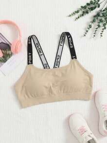 4件套少女舒适字母装饰吊带文胸，甜美可爱加厚基础款运动文胸，少女训练内衣 - 彩色 - 查看 4