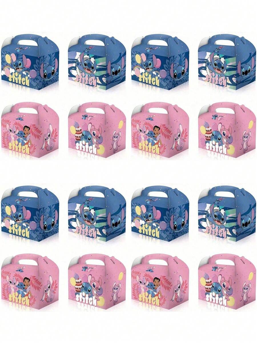 DOBBLE 6/12/24PCS Cartoon Anime Figure Stitch Image Party Gift Box 3D Paper Bag Biscuit Candy Bag Anime Figure Stitch Theme Birthday Party Supplies Favors Gift Cake Box - Multicolor - View 1