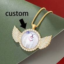 1 Personalized Angel Wing Photo Pendant Necklace - Hip-Hop Rock Style, Zinc Alloy Inlay, Unique Punk Glass Dome Design, Suitable For Both Men And Women - Perfect Gift For Halloween And Valentine's Day - 彩色 - 查看 6
