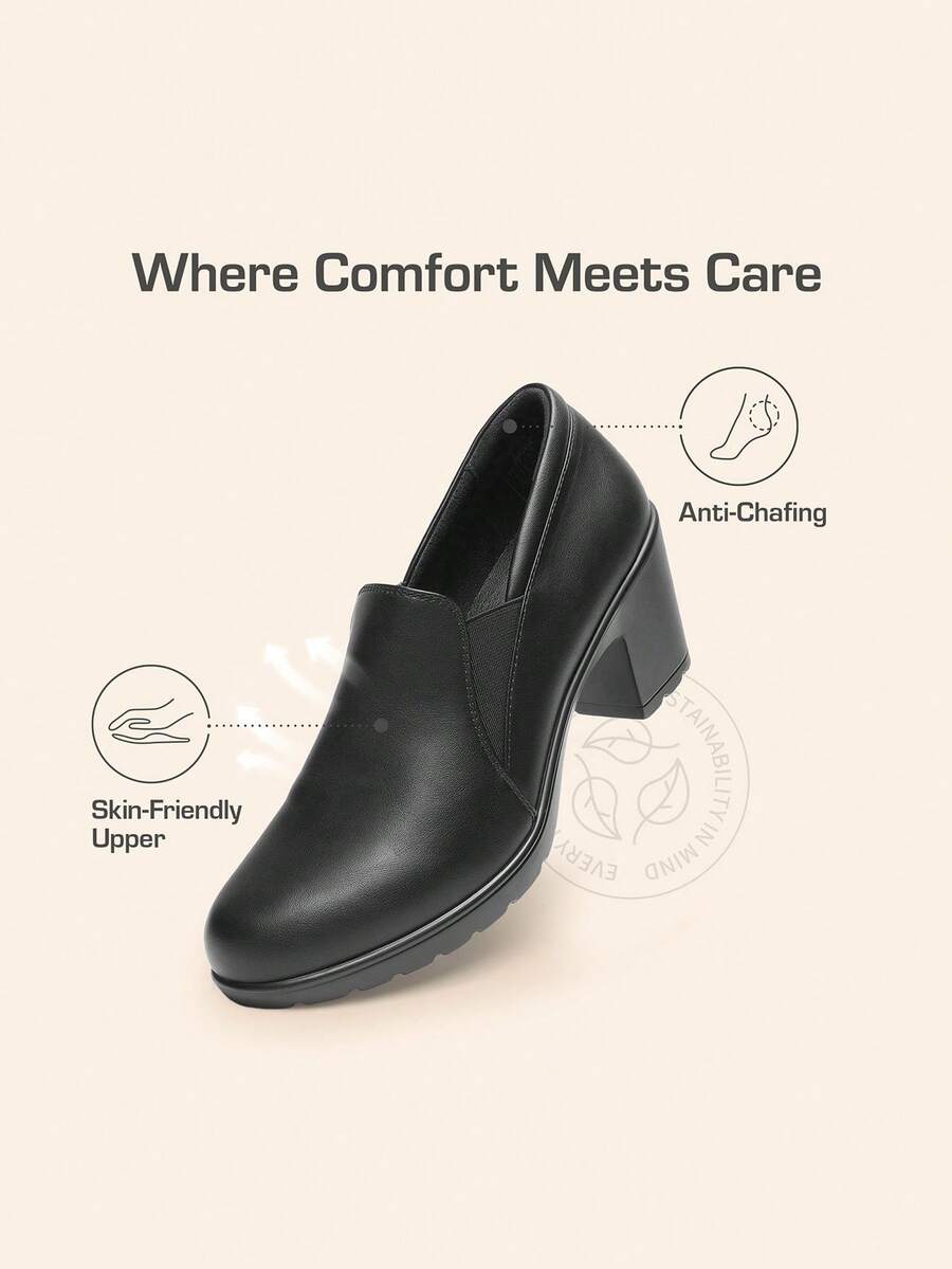 Women's Low Chunky Block Heels Pumps Comfortable Slip-On Heeled Loafers Dress Work Shoes For Office Business - màu đen - Xem 1