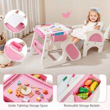 COSTWAY Convertible Baby High Chair, Baby Feeding Chair With Double-Layer Tray & Adjustable Backrest, Kids Table And Chair Set W/ Double-Sided Tabletop & Side Storage Baskets, Pink - Pink - View 10