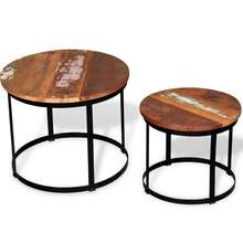 vidaXL 2-Teiliges Couchtisch-Set Aus Recyceltem Holz, Massiv, Rund, 40cm/50cm - Gelb - Übersicht 3