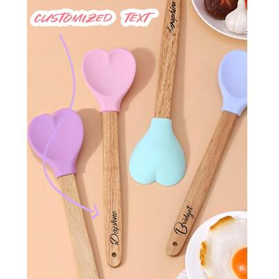 Espátula de silicona personalizada, utensilios de cocina con amor, raspador de silicona, cuchara de silicona, elige entre cuatro colores para personalizar, adecuado para postres, pasteles, chocolates, hornear alimentos, raspador resistente al calor