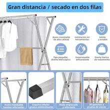 Tendedero plegable acero inoxidable retráctil soporte secador ropa interior exterior tubería reforzada ganchos - plateado - Ver 3