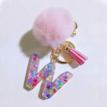 1个字母首字母钥匙扣，可爱毛绒球钥匙圈，可挂在包包、背包、汽车上，是送给女性和女孩的绝佳礼物。亮片树脂钥匙扣，钱包和手提包配饰，带流苏钥匙圈，字母首字母A-Y，适合学生使用。 - 粉色 - 查看 4