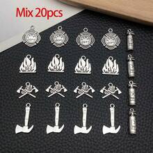 1包消防主题珐琅吊坠，包含消防员服装、手套、鞋子、帽子、水桶、水泵、灭火器和消防车等元素，可用于DIY项链、钥匙扣等饰品制作。 - 彩色 - 查看 8