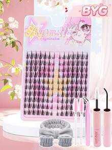 AYRMILLA Mixed Brown Fox-Shaped Elongated Eyelashes And Natural Lower Lashes, High-Volume C-Curl Separated Lash Set - Natural Makeup Lash Extension Kit Includes Lash Glue, Sealer, Makeup Remover, Tweezers, Brush, Headband And Wristband - Self-Curling Lashes, Enhancing Eye Makeup. Highly Recommended - Multicolor - View 7