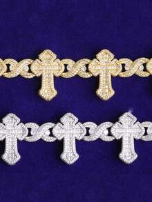 DUBSS 1 pieza Pulsera de cruz infinita con efecto de hielo para hombres, joyería de hip hop chapada con circonita cúbica 5A - Plateado - Ver 8