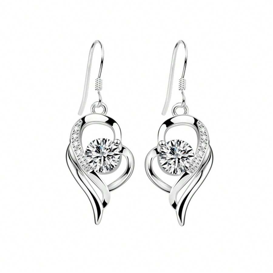 Pendientes de corazón azul de plata esterlina 999 para mujeres al por mayor, nicho rosa, pendientes de plata esterlina de alta gama europeos y americanos. - Blanco - Ver 1
