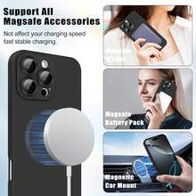 Hadaasi 1pc Black Magnetic Protective Case, Luxury Metal Paint Matte Soft TPU Material Anti-Fall Anti-Scratch Protective Cover Compatible With Wireless Charging Compatible With Apple 17Pro/17ProMax/Air/17/16Pro/16ProMax/16Plus/16/16E/SE4/15Pro/15ProMax/15Plus/15/14Pro/14ProMax/14Plus/14/13Pro/13ProMax/13/12Pro/12ProMax/12/11ProMax/11/11Pro - Black - View 3