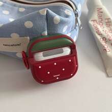 Minimalist Magnetic Leather Strawberry Polka Dot Earphone Case With Hanging Ring, Compatible With Airpods Pro 2, Cute Apple 4, Minimalist 3 New Version 1/2, Protective Case For Women - Red - View 10
