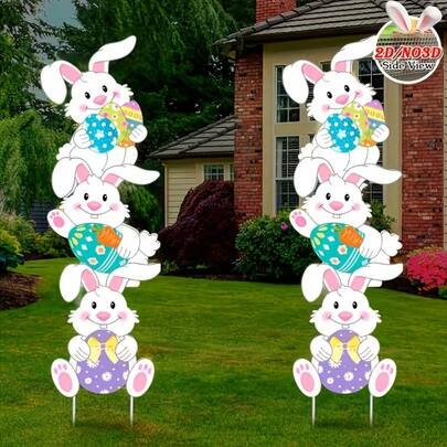 Easter Limited Edition: 1pc Acrylic 2D Flat Rabbit Stacking Set - Outdoor Lawn And Garden Decor, Durable Acrylic Yard Sign, Suitable For Easter Celebration
