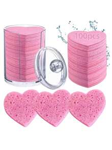Compressed Cellulose Heart Shape Facial Sponges Natural Cosmetic Spa Sponges Reusable For Facial Cleansing Exfoliating - Coral Pink - View 35