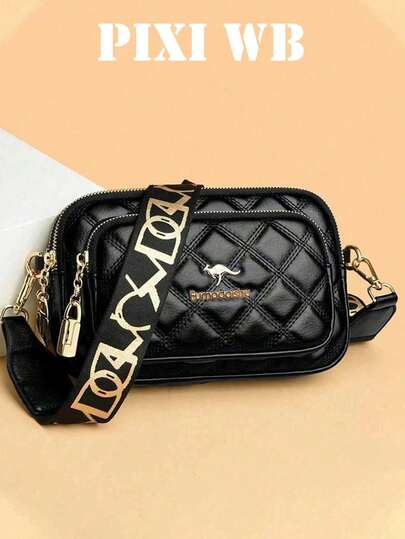 This New, Stylish, And Classic Multi-Functional Shoulder/Crossbody Bag Is Made Of Solid-Color Waterproof PU Fabric And Features A Diamond Pattern, Vintage Style, Metal Animal Logo Design, And Letter Embellishments, Making It The Perfect Choice For Shopping Or Holiday Gifts.